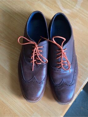 Cole Haan Brown Wingtip Oxfords with Orange Laces